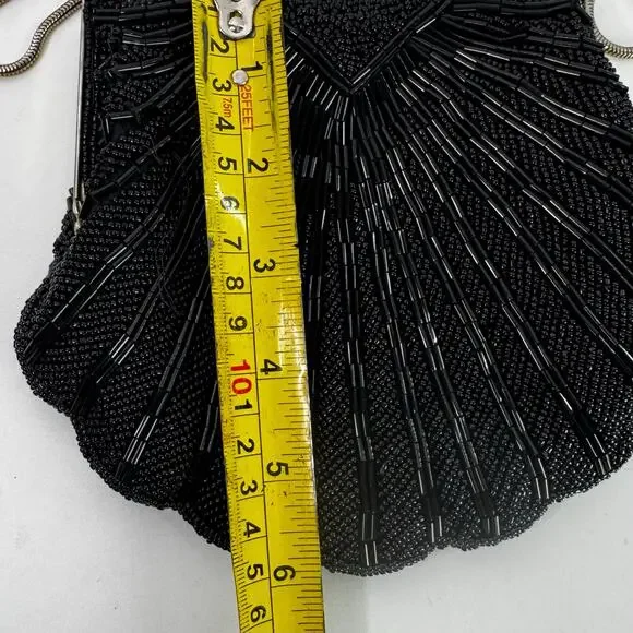 Vintage Unbranded Black Beaded Purse Handbag Collectible Silver Strap - Picture 6 of 7